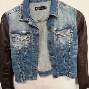 John Galt Blue Jean Jacket with Brown Sleeves